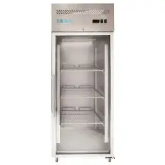 Armoire réfrigérée congélateur en acier inox AISI 201 - Mod M-GN650BTG-FC - Gastronorm 2/1 (65 x 53 cm) - Ventilée - 1 porte en verre - Capacité de 650 litres - Température -18°/-22°C - Dimensions cm L 74 x P 83 x 201 H