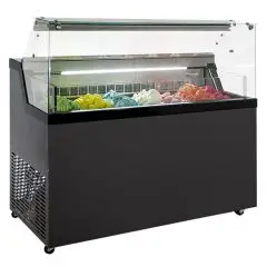 VITRINE À GLACES - MOD. MIRABELLA C7G - TEMPÉRATURE -5°/-20° C - CAPACITÉ 223 L - DIMENSIONS L 133,7 x P 67,7 x h 119 cm - POIDS 124 kg - NORME CE