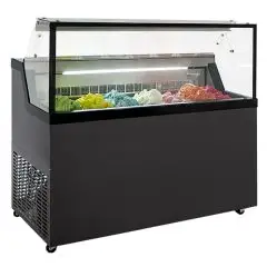 VITRINE À GLACES - MOD. MIRABELLA H7G - TEMPÉRATURE -5°/-20° C - CAPACITÉ 223 L - DIMENSIONS L 133,7 x P 67,7 x h 119 cm - POIDS 124 kg - NORME CE
