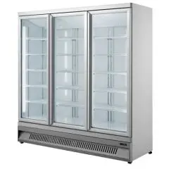 PRÉSENTOIR RÉFRIGÉRÉ POUR BOISSONS - VENTILÉ - Mod OT188VP3 - CAPACITÉ 1530 L - 3 PORTES EN VERRE - TEMPÉRATURE 0°/+10°C - DIMENSIONS cm L 188 x P 71 x H 199,7 - NORME CE