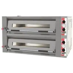 FOUR ÉLECTRIQUE MÉCANIQUE À PIZZA - Mod SILAR 8 M - 2 chambres - Sol réfractaire ou chambre totalement réfractaire - Dimensions de la chambre cm L 70 x P 70 x 15 H - Nombre de pizzas 4 + 4 (Ø 30/34 cm) - Puissance 13,20 kW - Norme CE