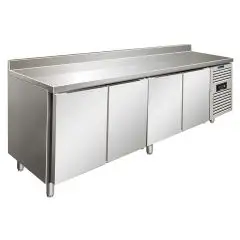 TABLE RÉFRIGÉRÉE AVEC DOSSERET EN ACIER INOX AISI 304 - FROID VENTILÉ - Mod SNACK 4200 BTF - 4 PORTES - CAPACITÉ 511 L - TEMPÉRATURE -18°/-22°C - Dim L 223 x P 60 x h 96 cm