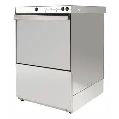 LAVE-VERRES EN ACIER INOX - MOD U400 - AVEC POMPE DE VIDANGE - ALIMENTATION MONOPHASÉE - HAUTEUR MAX PASSAGE UTILE 28 cm - CASIER CARRÉ 40x40 cm - DURÉE CYCLE 120 sec - DOSEUR DE LIQUIDE DE RINÇAGE RÉGLABLE - Dimension totale L 45 x P 52 x h 69,2 cm