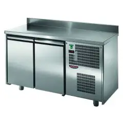 TABLE RÉFRIGÉRÉE AVEC DOSSERET EN ACIER INOX AISI 304 - Mod. UG02M60AL - VENTILÉ - N. 2 PORTES - TEMPÉRATURE 0°/+10°C - Dim. 146x60xh95/102 cm - Norma CE