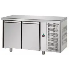 TABLE RÉFRIGÉRÉE EN ACIER INOX AISI 304 - VENTILÉE - Mod. UG02MGN - GASTRONORM 1/1 - N. 2 PORTES - TEMPÉRATURE 0°/+10°C - Dim. cm. 142x70xh85/92 - Norme CE
