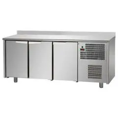 TABLE RÉFRIGÉRÉE AVEC DOSSERET EN ACIER INOX AISI 304 - Mod. UG03M60AL - VENTILÉ - N. 3 PORTES - TEMPÉRATURE 0°/+10°C - Dim. 191x60xh95/102 cm - Norma CE