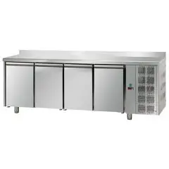 TABLE RÉFRIGÉRÉE AVEC DOSSERET EN ACIER INOX AISI 304 - VENTILÉE - Mod. UG04MGNAL - GASTRONORM 1/1 - N. 4 PORTES EN VERRE - TEMPÉRATURE 0°/+10°C - Dim. 232x70xh95/102 cm - Norme CE