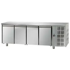TABLE RÉFRIGÉRÉE EN ACIER INOX AISI 304 - VENTILÉE  - Mod. UG04MGN - GASTRONORM 1/1 - N. 4 PORTES EN VERRE - TEMPÉRATURE 0°/+10°C - Dim. 232x70xh85/92 cm - Norme CE