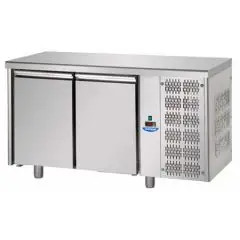 TABLE RÉFRIGÉRÉE EN ACIER INOX AISI 304 - POUR PÂTISSERIE - PLAQUES cm 60x40 - VENTILÉE  - Mod. UQ02M - N. 2 PORTES - TEMPÉRATURE 0°/+10°C - Dim. 160x80xh85/92 cm - Norme CE