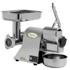 HACHOIR À VIANDE ET RÂPE COMBINÉ - MOD. TCGR8A - GROUPE HACHAGE EN ALUMINIUM ALIMENTAIRE - PUISSANCE Kw 0,38 (0,5Hp) - Alimentation V 230/50Hz MONOPHASE - PRODUCTION HORAIRE VIANDE 15 Kg - PRODUCTION HORAIRE FROMAGE 30 Kg - DIM. 26 x 38 x h36 cm - NORME C