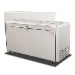 CONSERVATEUR, CONGELATEUR À GLACE COFFRE - MOD. VIA VENETO 10C - CAPACITÉ LT. 440 - TEMPÉRATURE -5°/-20°C - Dim. Cm. L 156,8 x P 69 x h 98,4 - Couverture transparente incluse - Norme CE