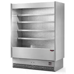 ESPOSITORE MURALE REFRIGERATO  CON SPALLE CIECHE - MOD. VULCANO 80 INOX C/P - PER CARNE PRECONFEZIONATA - VENTILATO - TEMPERATURA MINIMA DI ESERCIZIO &deg;C 0/+2 - SELF SERVICE - NON CANALIZZABILE - NORMA CE