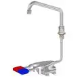 ROBINET POUR ÉVIER ET LAVE MAINS À PÉDALE AVEC BEC VERSEUR - Mod. PDD - Double levier de commande (eau froide et eau chaude) - Base hexagonale du bec verseur - Avec bec verseur en forme de U