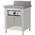 Plaque à piadina au gaz Pollini - Modèle C.P4 - Sur meuble ouvert en inox - Plaque en acier inox - Puissance thermique :  6,7 kW - Norme CE