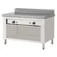Plaque à piadina au gaz Pollini - Modèle C.P8 - Sur meuble ouvert en inox - Plaque en acier inox - Puissance thermique :  13,4 kW - Norme CE