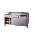 Table-armoire inox avec portes coulissantes - tiroirs sous le plan de travail - plan de  4 cm d'épaisseur - inox 8/10