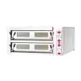 FOUR POUR PIZZA - Cod. TKD2-I - Four électrique à 2 plans de cuisson en réfractaire - Dimension intérieure cm 99x66x15h - Dimension extérieure cm 125x94x70h - N. Pizza 6 + 6 (Ø cm 30) - N. 2 + 2 Plats à four - Puissance maximale Kw 13 - Aux normes CEE