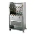 RÔTISSOIRE A BRAISE - MOD. CHURRASCO/CM17B - Motoréducteurs indépendants pour chaque broche - N. 17 fouets de chasses - N° plateaux: 3 - Puissance: 85 W - Branchement: monophasé - Dimensions : cm 85 x 56,5 x 162 h - Norme CE