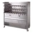 RÔTISSOIRE A BRAISE - MOD. CHURRASCO/CM35B - Motoréducteurs indépendants pour chaque broche - N. 35 fouets de chasses - N° plateaux: 3 - Puissance: 215 W - Branchement: monophasé - Dimensions : cm 167 x 62 x 164 h - Norme CE