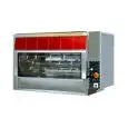 RÔTISSOIRE PLANETAIRE A GAZ - MOD. BETA105/P - Capacité n. 105 poulets - N. 2 moteurs - N. 10+5 broches de cm 111,5 - Puissance thermique: 32 Kw - Branchement: monophasé - Consommation: 2,50 Kg/h GAZ GPL - Dimensions : cm 142 x 93 x 93 h - Norme CE