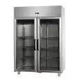 ARMOIRE RÉFRIGÉRÉE EN ACIER INOX AISI 304 - VENTILÉE  - Mod BG12ETNPV - CAPACITÉ 1200 Lt - N. 2 PORTES EN VERRE - TEMPÉRATURE 0°/+10°C - Dim. cm 142x70xh203/210 - Norme CE