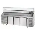 COMPTOIR RÉFRIGÉRÉ À PIZZA EN ACIER INOX AISI 304 -  Mod. QA04MC6VR - POUR BACS À PIZZA cm 60x40 - VITRINE POUR  RÉCIPIENTS  GN 1/4 cm 26,5X16,2 - VENTILÉE  - N. 3 PORTES - N. 6 TIROIRS NEUTRES - TEMPÉRATURE 0°/+10°C - Dim. cm. 271x80x149/156 - Norme CE