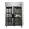 ARMOIRE RÉFRIGÉRÉE EN ACIER INOX AISI 304 - VENTILÉE  -  Mod BG12EPNPV-COMBINÉE TN+TN - CAPACITÉ 1150 Lt - N. 2 PORTES EN VERRE - TEMPÉRATURE 0°/+10°C / -18°/-22°C - Dim. cm 142x70xh203/210 - Norme CE