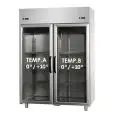ARMOIRE RÉFRIGÉRÉE EN ACIER INOX AISI 304 - VENTILÉE  -  Mod BG12EPPPV -COMBINÉE TN+TN - CAPACITÉ 1150 Lt- N. 2 PORTES EN VERRE - TEMPÉRATURE 0°/+10°C - Dim. cm 142x70xh203/210 - Norme CE