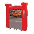 RÔTISSOIRE PLANETAIRE A BOIS - MOD. TORRE A LEGNA 84/P - Capacité n. 84 poulets - Disques planétaires inox n. 8+ 4 broches cm 111,5 - Système doubles moteurs grill plus - Portes latérales ouvrantes pour charge bois - échappement des fumées réglable - Dime