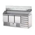 SALADETTE ET COMPTOIR RÉFRIGÉRÉ À PIZZA - Mod.SLV03C6 + VR4190VD - VENTILÉ  - GASTRONORM 1/1 (cm 53x32,5) - PLAN DE TRAVAL ET DOSSERET EN GRANIT - N. 3 PORTES RÉFRIGÉRÉES - N. 6 TIROIRS NEUTRES - VITRINE RÉFRIGÉRÉE - TEMPÉRATURE +4°/+6°C - Dim. 190x70xh15