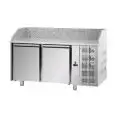 COMPTOIR RÉFRIGÉRÉ À PIZZA EN ACIER INOX AISI 304 - Mod. QA02M80 - POUR BACS À PIZZA 60x40 cm - VENTILÉ - N. 2 PORTES - TEMPÉRATURE 0°/+10°C - Dim. 161x80xh103/110 cm - Norme CE