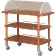 CHARIOT DE SERVICE EN BOIS 3 NIVEAUX AVEC CLOCHE SEMICIRCUILAIRE - MOD. CLC3 - Chariot pour gâteaux, fromages et  hors-d'oeuvre - Cloche semicirculaire en plexiglass equipé decouvercles rentrant - Dim. 110x55xh114 cm