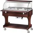 CHARIOT CHAUFFANT BAIN MARIE - MOD. CL2778 - Structure en bois massif - Coupole en plexiglas  Température +30° +90°C - Capacité n° 3  GN1/1 H15 cm - Voltage 230V/50Hz - Dim.  111x90xh126