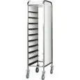 CHARIOT PORTE PLATEAUX - MOD. CA145 - Structure en acier inox - Glissières en acier inox- Capacité N. 10 Plateaux GN 1/1 (cm 53x32,5) - Panneau latérale - Dim. 38x62xh175 cm