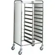 CHARIOT PORTE PLATEAUX - MOD. CA146 - Structure en acier inox - Glissières en acier inox - Capacité N. 20 Plateaux GN 1/1 (53x32,5 cm) - Panneaue latéral - Dim.74x62xh175 cm