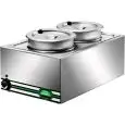 TABLE CHAUFFANTE BAIN MARIE AVEC MARMITE - MOD. BMP7720 - Structure en acier inox - Capacité Cuves : n. 1/1 -  n. 2 marmites Lt. 8 - Puissance W 1200 -  Voltage V230 50/60 Hz - Dim. 57x37xh28 cm