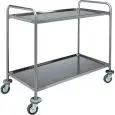 CHARIOT DE SERVICE 2 NIVEAUX - MOD. CA1390 - Structure tubulaire Ø 25 mm en acier inox - Niveaux imprimées de la forme de plateau, bords arrondis et insonorisées  avec une finition satinée - Dim.  87 x59xh93 cm