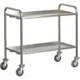 CHARIOT DE SERVICE RENFORCÉ EN ACIER INOX  2 NIVEAUX- MOD. CA1393P - Structure en acier inox 25x25 mm - niveaux en acier inox liés,  bourrelets de renfort - Dim. 111x66xh98 cm