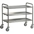 CHARIOT DE SERVICE RENFORCÉ EN ACIER INOX 3 NIVEAUX- MOD. CA1395P Structure en acier inox 25x25 mm - niveaux en acier inox liés, oméga de renfort - Dim. 111x66xh98 cm