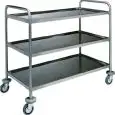 CHARIOT DE SERVICE 3 NIVEAUX - MOD. CA1411 - Structure tubulaire Ø 25 mm en acier inox - Niveaux imprimées de la forme de plateau, bords arrondis et insonorisées avec une finition satinée - Dim. 110x60xH104 cm