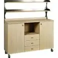 MEUBLE DE SERVICE DE SALLE - MOD. ML3214SS - Structure  mélamine - Couleur chêne claire - N. 2 portes - N. 3 tiroirs + compartiment ouvert - Étagère ouvert - Dim.136 x 48 x h155 cm