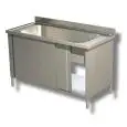 Plonge n.1 cuve à casseroles - sur meuble - avec portes coulissantes