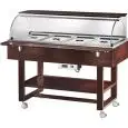 CHARIOT CHAUFFANT BAIN MARIE - MOD. ELC2834 - Structure en bois massif - Coupole en plexiglas  Température +30° +90°C - Capacité n° 4  GN1/1 H15 cm - Voltage 230V/50Hz - Dim.  148x90xh126  cm