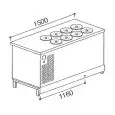 COMPTOIR À GLACE, CUVE CYLINDRIQUES À GLACE (POZZETTI) AVEC STORAGE -  SEMI OUVRÉ,IL NÉCESSITE DE PANNEAUX- MOD. BPGELV150/8 - VENTILÉ - ALIMENTATION V 230/50Hz MONOPHASÉ  - N. 8 CUVES CYLINDRIQUES À GLACE - AVEC UNITÉ CONDENSATRICE INCORPORÉE  - DIM. Cm 