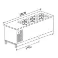 COMPTOIR  À GRANITÉ,  CUVE CYLINDRIQUES À GRANITÉ (POZZETTI) AVEC STORAGE -  SEMI OUVRÉ,IL NÉCESSITE DE PANNEAUX- MOD. BPGRAS200/12 - STATIQUE  - ALIMENTATION V 230/50Hz MONOPHASÉ  - N. 12 CUVES CYLINDRIQUES- AVEC UNITÉ CONDENSATRICE INCORPORÉE  - DIM. Cm