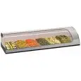 PRÉSENTOIR DE COMPTOIR, VITRINE CHAUFFANTE BAIN MARIE- SÉRIE TAPASGNBM - STRUCTURE EN ACIER INOX - BACS GN 1/3 - Temp. °C +30/+60 - MONOPHASÉ - STATIQUE - VERRE BOMBÉ NON OUVRANT - ÉCLAIRAGE