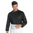 CHEF VESTE PRETORIA - MOD. 059801 - 65% POLYESTER / 35% COTON - MICROFOR MESH BACK POUR AMÉLIORER LA RESPIRABILITÉ - COULEUR NOIRE AVEC BORDS BLANCS