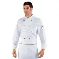 CHEF VESTE PECHINO - MOD. 057451 - 100% COTON - BOUTONS RONDS NOIRS - FUELLES LATERALIS - ROUGE DE AIREACIÓN EN LAS AXILAS - POCHE POITRINE ET BRAS - COULEUR BLANCHE AVEC BORDS NOIRS SUR MANCHES ET COL