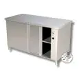 Table chauffante inox avec compartiment et portes coulissantes – plan de travail de 4 cm d'épaisseur - Puissance 2000 W - Alimentation monophasée 230v/1/50Hz
