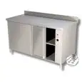 Table chauffante inox avec compartiment et portes coulissantes  - avec dosseret – plan de travail de 4 cm d'épaisseur - Puissance 2000 W - Alimentation monophasée 230v/1/50Hz